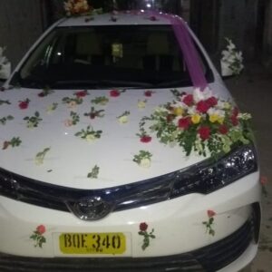 Fresh Mixed Rose Side-Bouquet with Royal Purple Tulle Car Decor