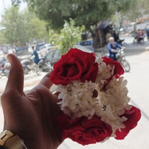 Velvet Rose & Ivory Motiya Halo Gajra