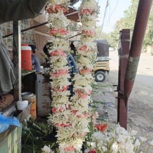 Imperial pink Rose & White whiteTiered Handcrafted Haar with the touch of baby breath