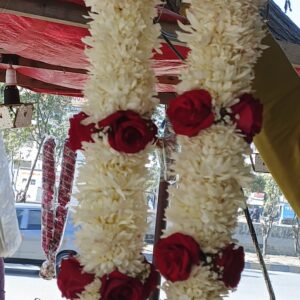 white jasmine & Maroon Synthetic Ceremonial Haar with baby breath
