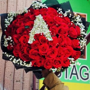Red Roses Bouquet In Black Wrap
