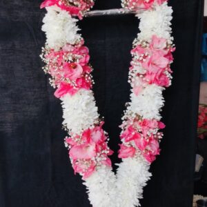 PINK GLADILOUS & WHITE DAISY HAAR [ GARLAND ] WITH BABAY BREATH