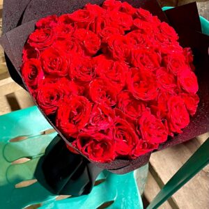 Pure Red Roses Bouquet with black wrap